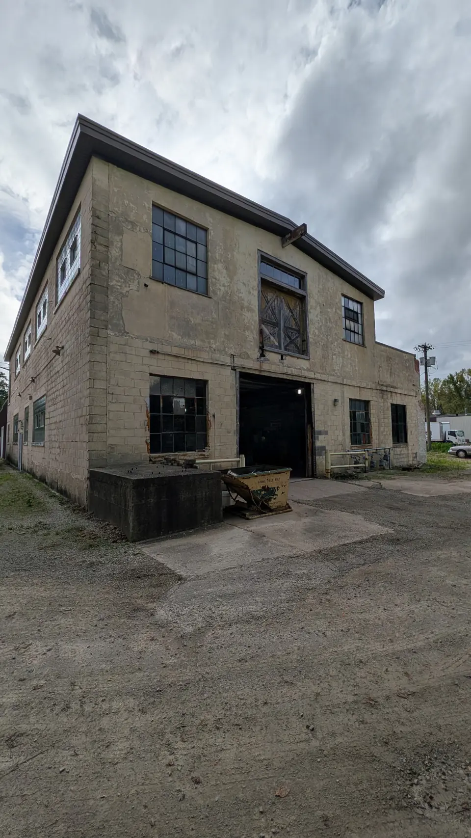 Corner of the Dairyland Forklifts building and the shop entrance